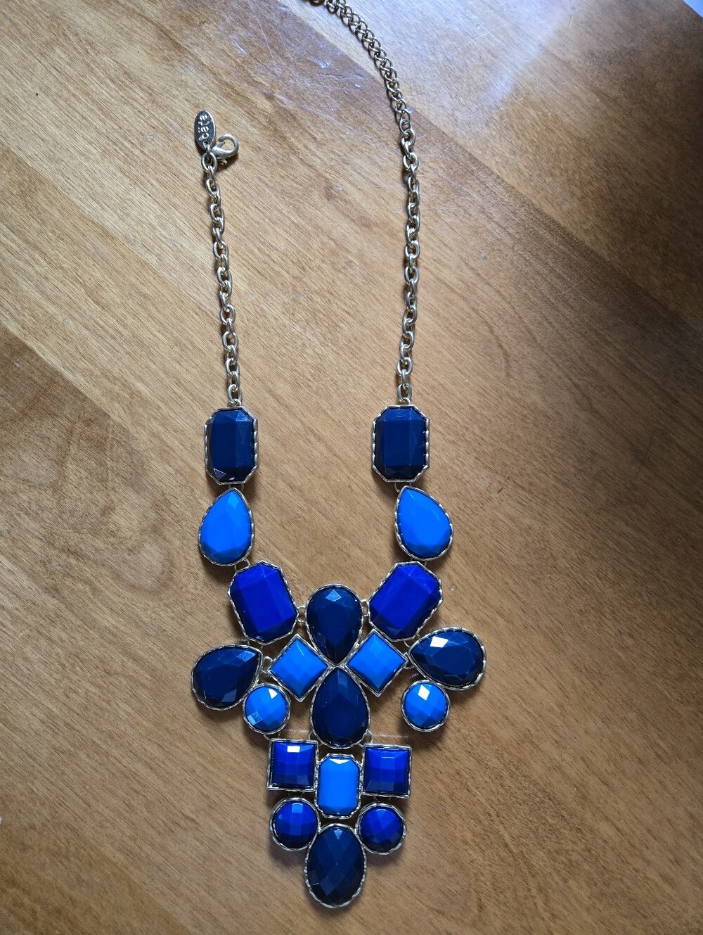 Blue Statement Bib Necklace - Gold Chain 12 Inches Long-Cara New York